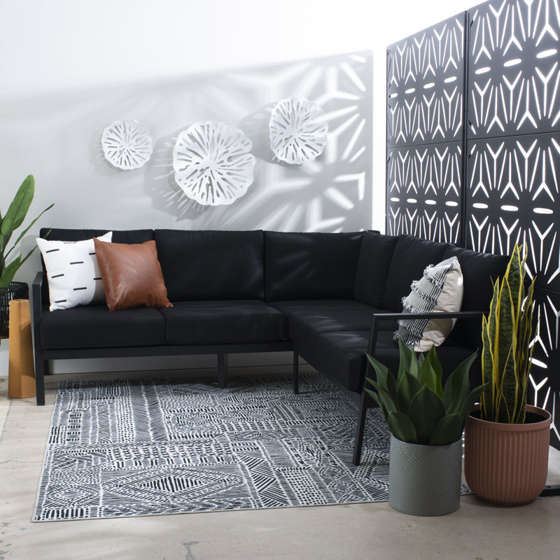 Canapé modulaire en aluminium Armando de 78 po de largeur avec coussins Sunbrella, Toile Sunbrella® noir, Noir