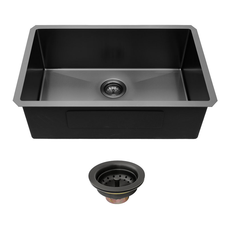 30"X18"X10" Gunmetal Black Undermount  Kitchen Sink 16 Gauge Single Bowl With Drain Assembly