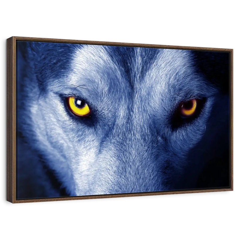Mystic Wolf Eye, 37 po x 25 po, Cadre flottant noyer