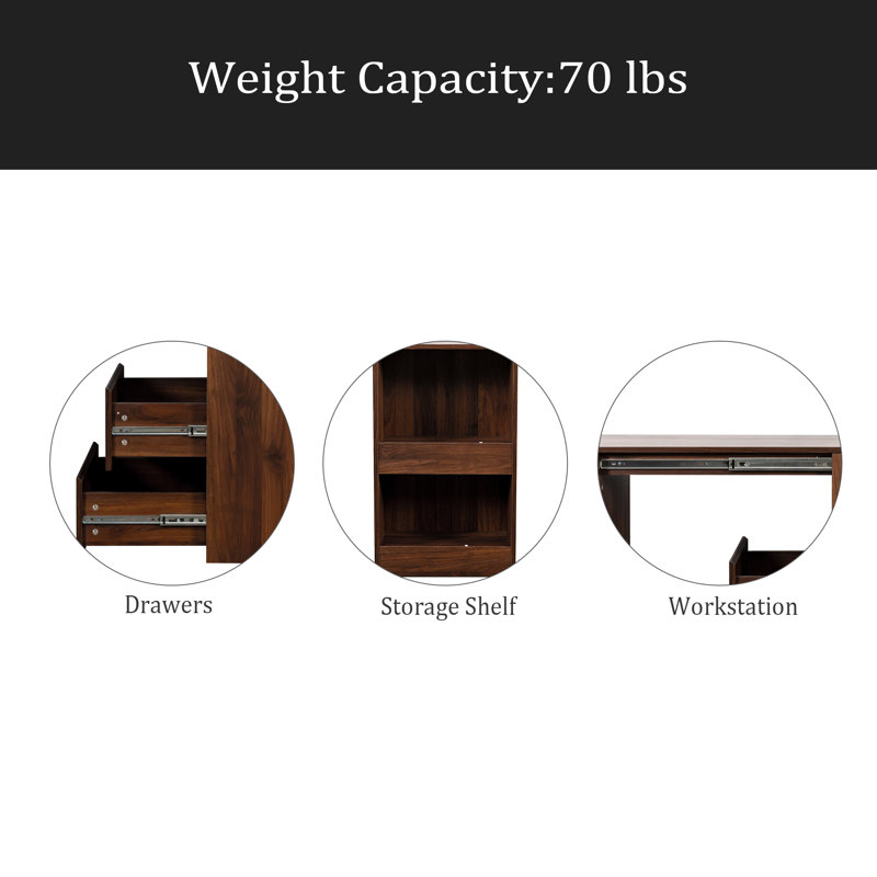 Computer Desk With Drawers, Modern Corner Home Office Storage With Extendable Table, Study Writing Desk Workstation For Home,Office