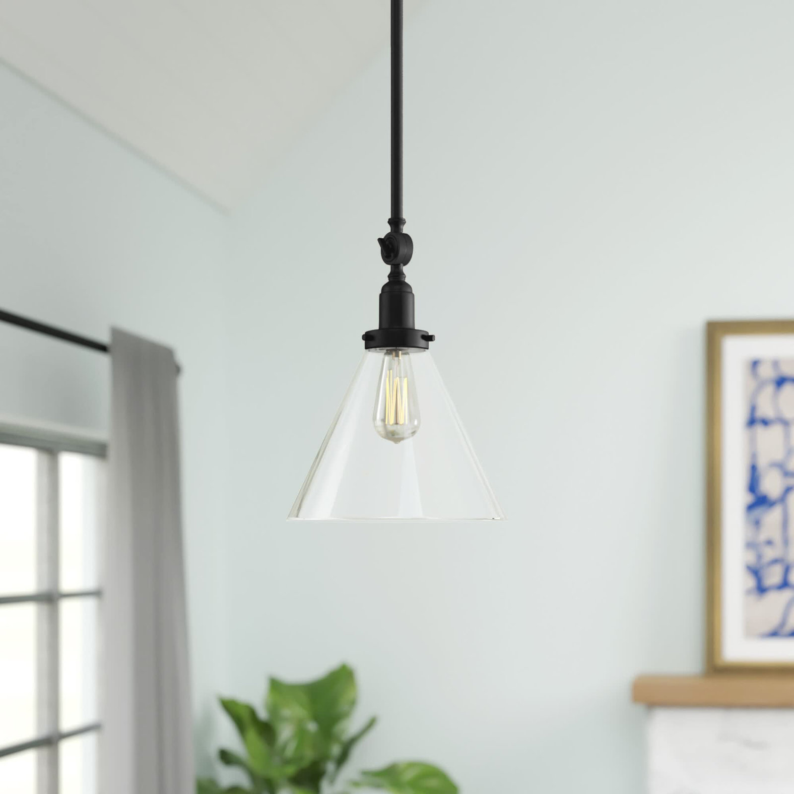 Catalina Dimmable Glass Single Light Pendant, Black