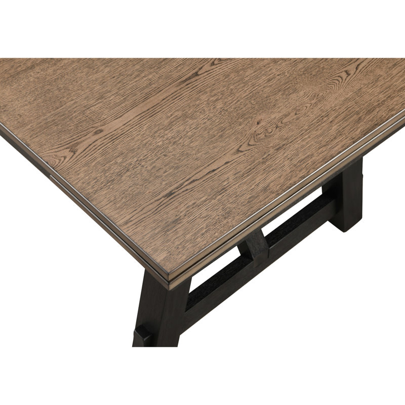 Table de salle à manger extensible 5 pièces de style maison de campagne transitionnelle, bois massif, finition gris anthracite blé, chaises rembourrées, 2 tiroirs de 14 po, 6 places assises pour la conception en bois, avec des feuilles autoportantes, espace