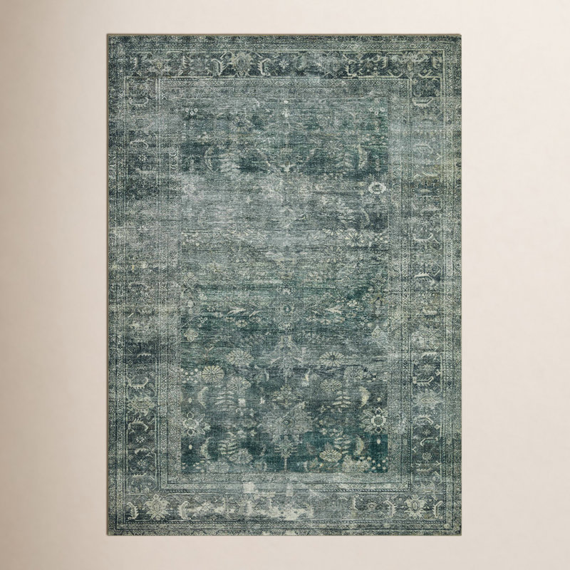 Tapis bleu / lagon lavable à la machine Magnolia Home par Joanna Gaines X Loloi Banks, Rectangle 3 pi 6 po x 5 pi 6 po