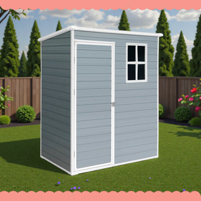 5ft x 3ft Resin Outdoor Storage Shed Plastic Garden Sheds with Floor and Lockable Door for Backyard, Lawn