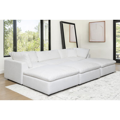 Luxe Stain-Resistant Fabric 3Pc Sofa And 3Pc Ottoman Set