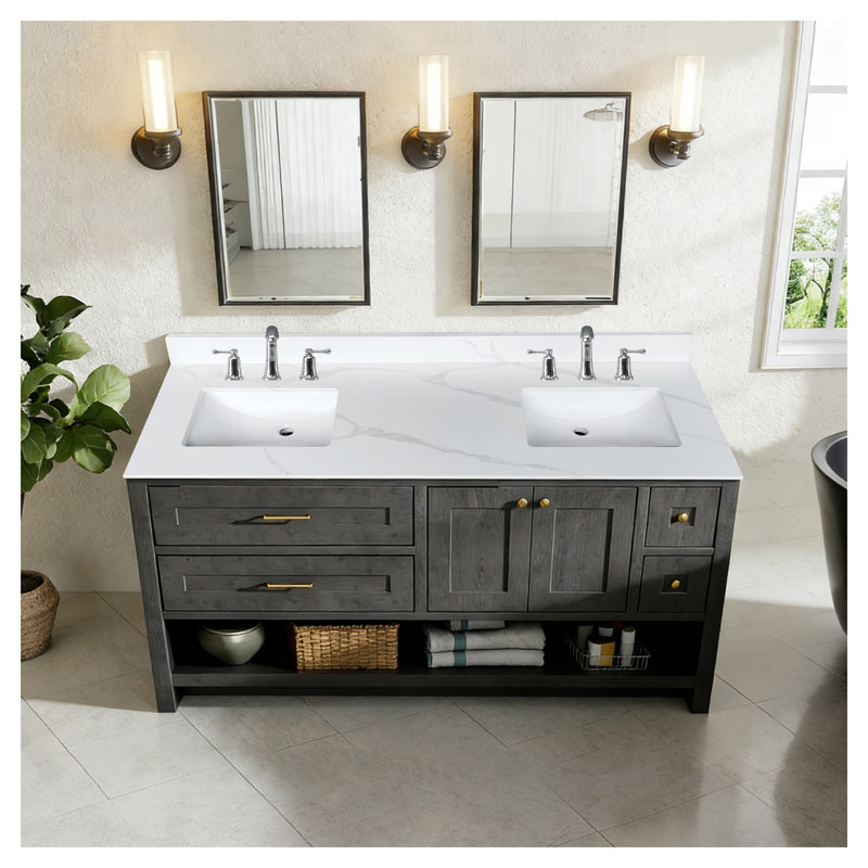 Comptoir de meuble-lavabo double 61 po Carrara