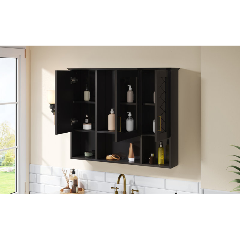 Armoire à pharmacie murale de 35 pouces avec miroir, tablettes réglables et portes à fermeture en douceur pour le rangement de la salle de bain | Idée de cadeau