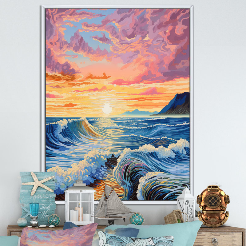 Rainbow Ocean Sunrise IV sur toile, Cadre flottant blanc, H 40 po x l 30 po x P 1,5 po