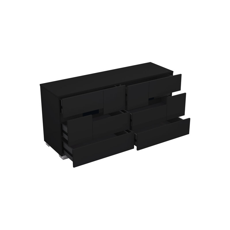 Commode double en bois massif à 6 tiroirs de 62 po Degnan, Noir