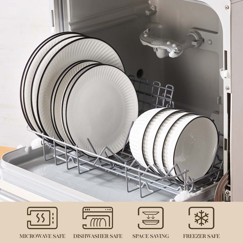 Piece Porcelain China Dinnerware Set - Service for 4, White/Black