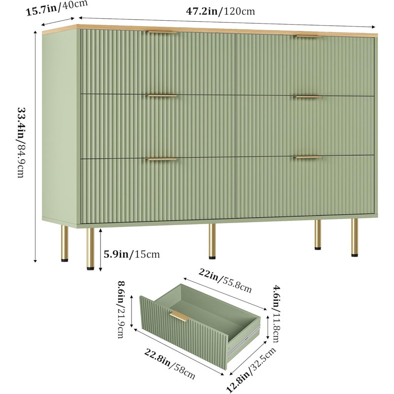 119.4cm W 6 - Drawer Chest of Drawers, Green