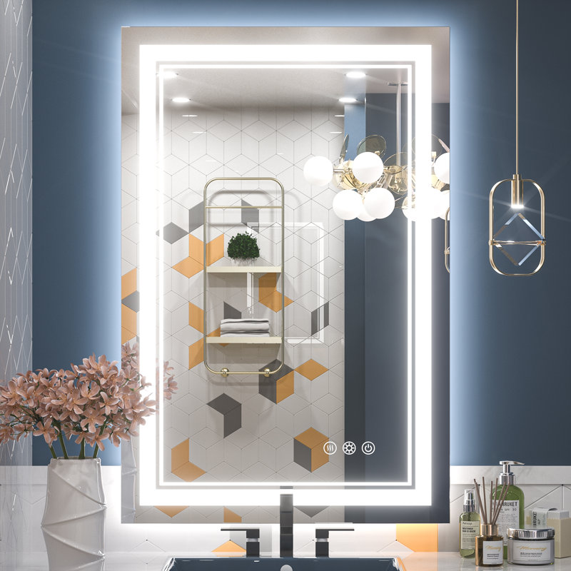 Chrisna Front and Backlit LED Bathroom Vanity Mirror, 24" x 36", Rectangle