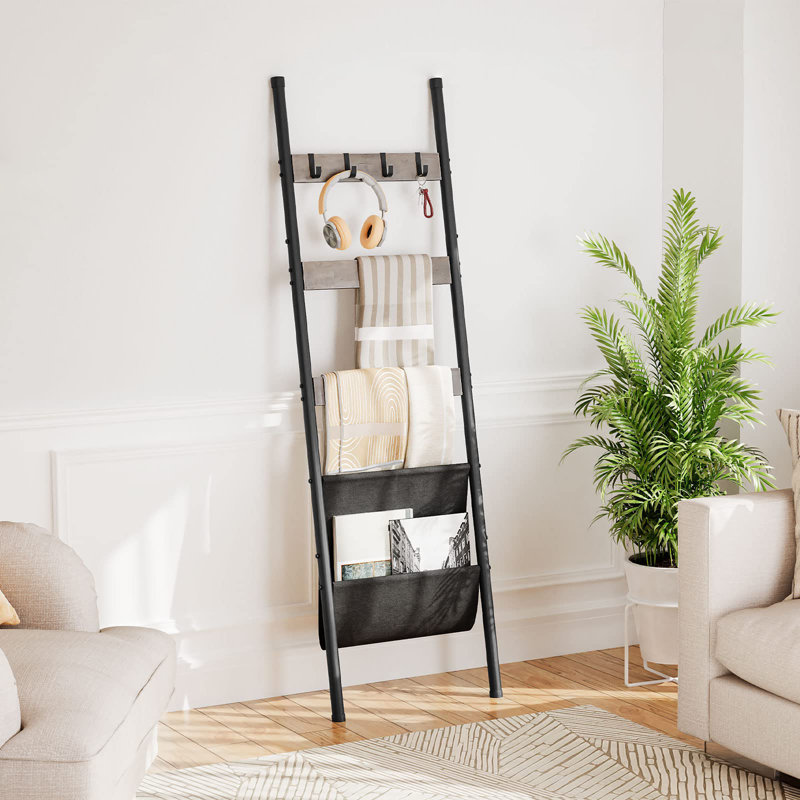 63" Blanket Ladder with 4 Hooks, Greige
