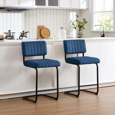 Marlow Low Back Tufted Velvet Upholstered Counter/Bar Stool with Steel Sled Frame