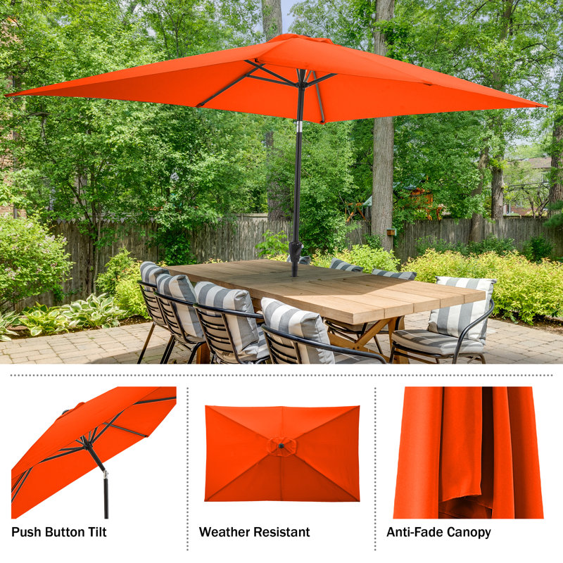 Rectangular Patio Umbrella - 10 Ft Easy Crank Sun Shade with Push Button Tilt for Outdoor Furniture, Deck, Yard, or Pool by Pure Garden (Orange)