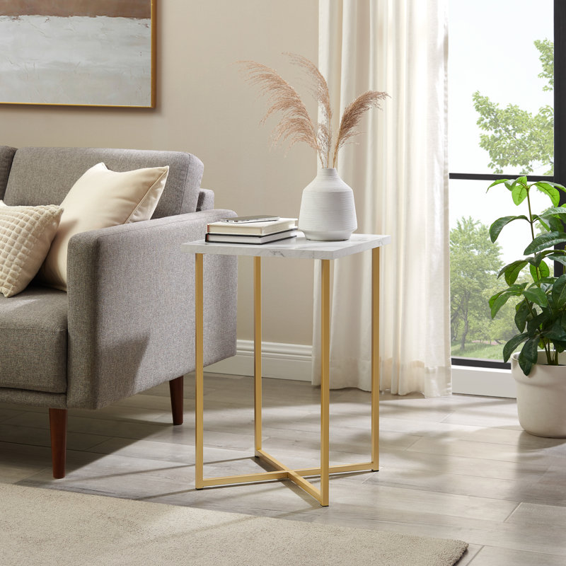 Adelaida End Table, Faux White/Gold