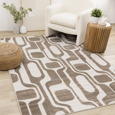 Amabilia Modern Cream Brown Abstract Geometric Rug