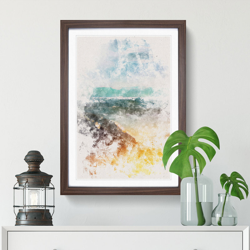 Sunshine on a Beach in Greece - Picture Frame Painting Print, 33cm H x 24cm W x 2cm D, Walnut Framed