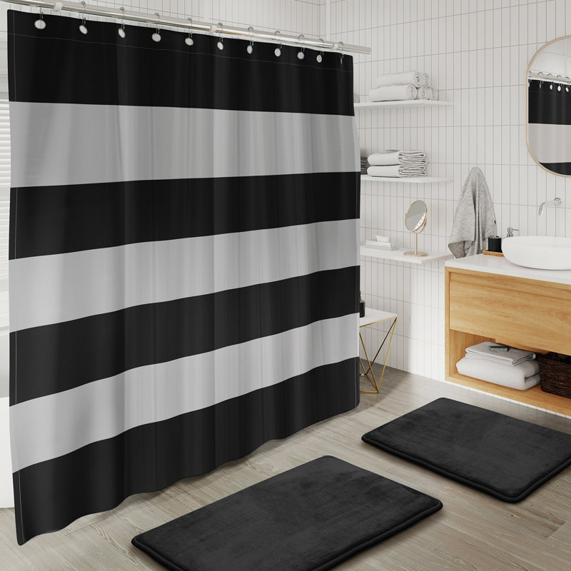 Complete 23 Piece Bathroom Accessory Set with Bath Rugs, Shower Curtain Set, Liner, and Hooks, Black