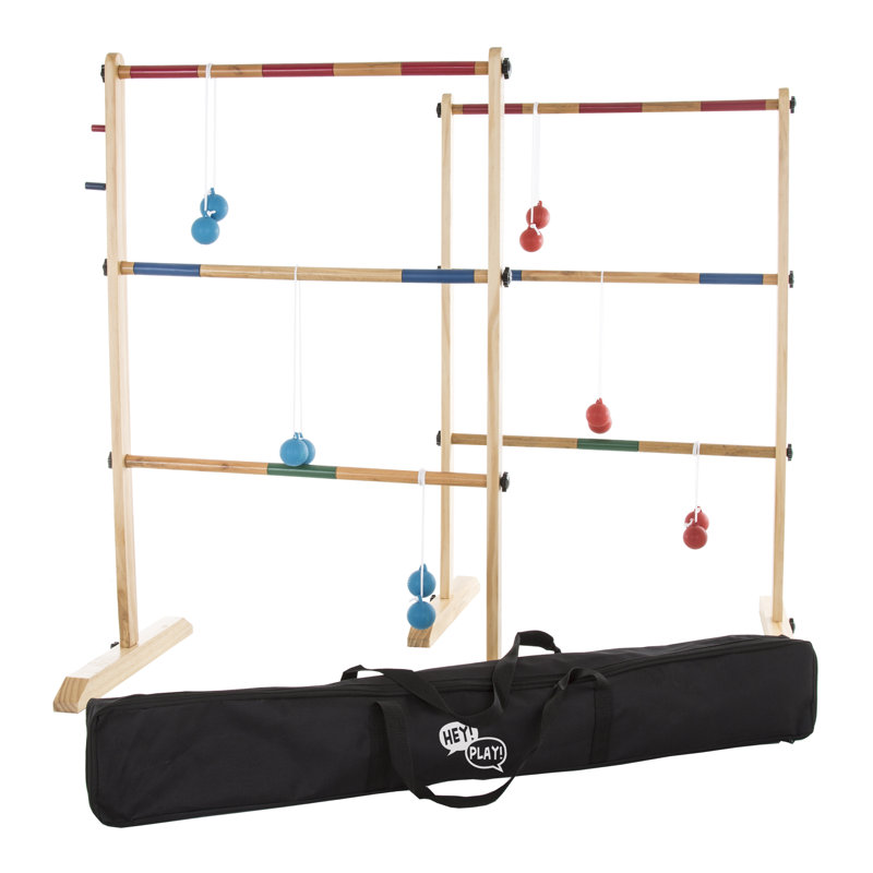 Hey Play Solid Wood Ladder Toss Set with Carrying Case Backyard Activity for BBQ or Tailgate