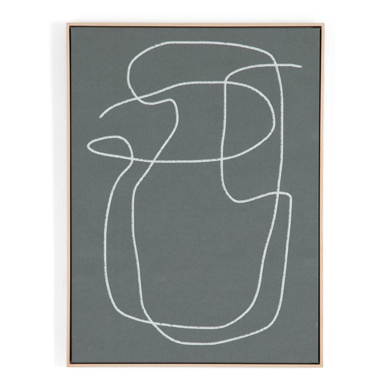 Gray and White Abstract Line Art in Maple Frame