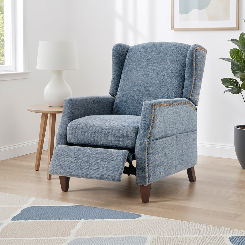 Audrie Upholstered Recliner, Dark Blue Chenille