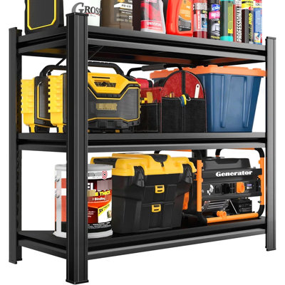 Black 3-Layer Metal Storage Rack For Kitchen, Living Room, Garage, Supermarket, Adjustable Shelves, Easy To Install, , 31.5" H* 40.25" L * 14.02" D With Partition, ,