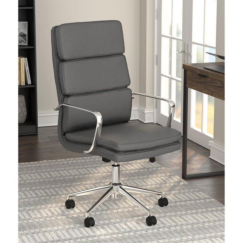 Chaise de bureau chromée rembourrée avec roulettes, Gris