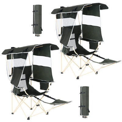 Camping Chair with Canopy, Removable Footrest, Cooler Bag, Cup Holder, Sports, Fishing, and Beach Chair (Green 2-Pack)
