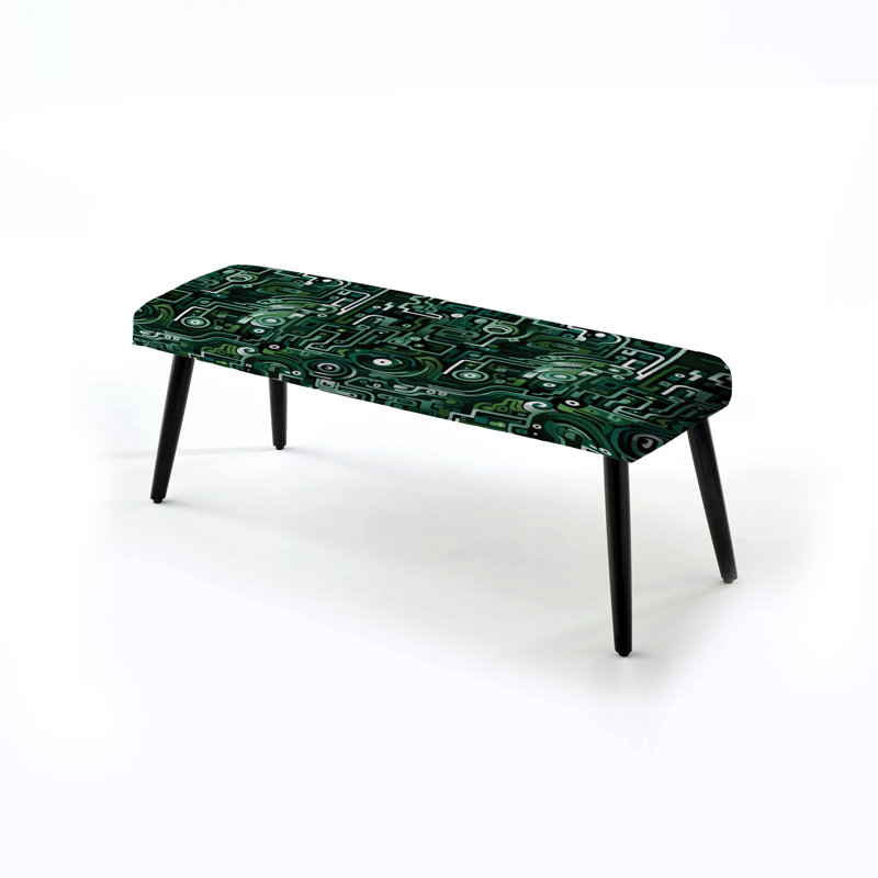 Green Techno Fusion Maze - Geometric Upholstered Black Bench