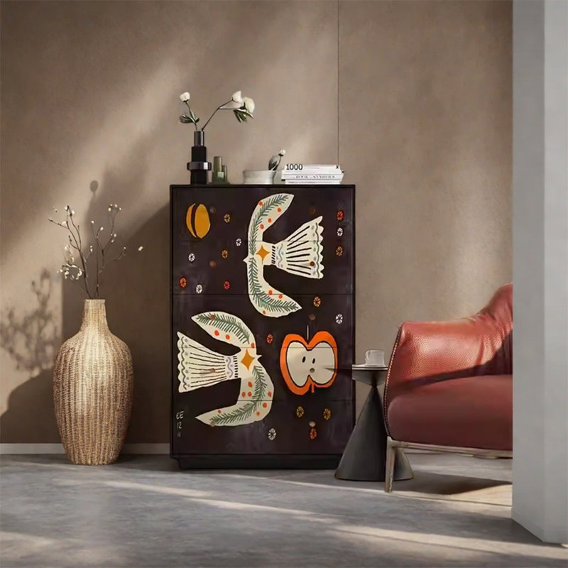 Armoire décorative avec tiroirs à cadre en bois de noyer