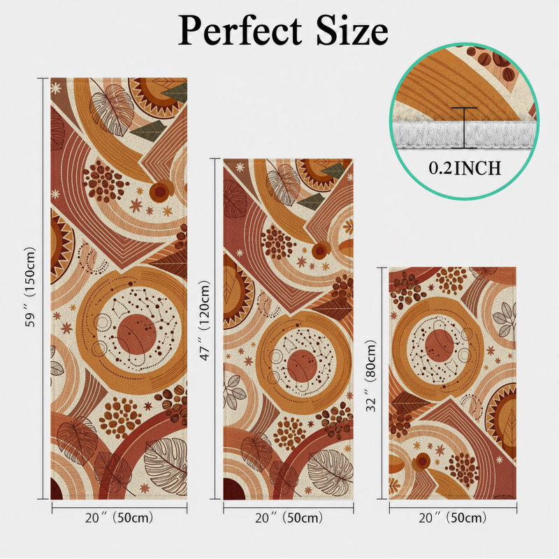 Boho Circular Non-Slip Washable Kitchen Mats