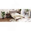 Grand lit plateforme en bois avec tête de lit en forme de gourde, lit plateforme de style rétro avec support en lattes de bois, noyer-1092386647