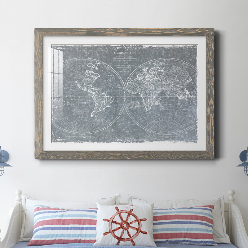 Carte du monde galvanisée - impression encadrée sur papier, Cadre en papier gris, H 31,5 po x l 23,5 po x P 1,5 po