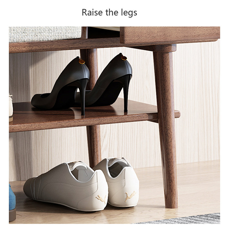 Scandinavian Solid Wood Shoe Storage Bench with Side Drawer