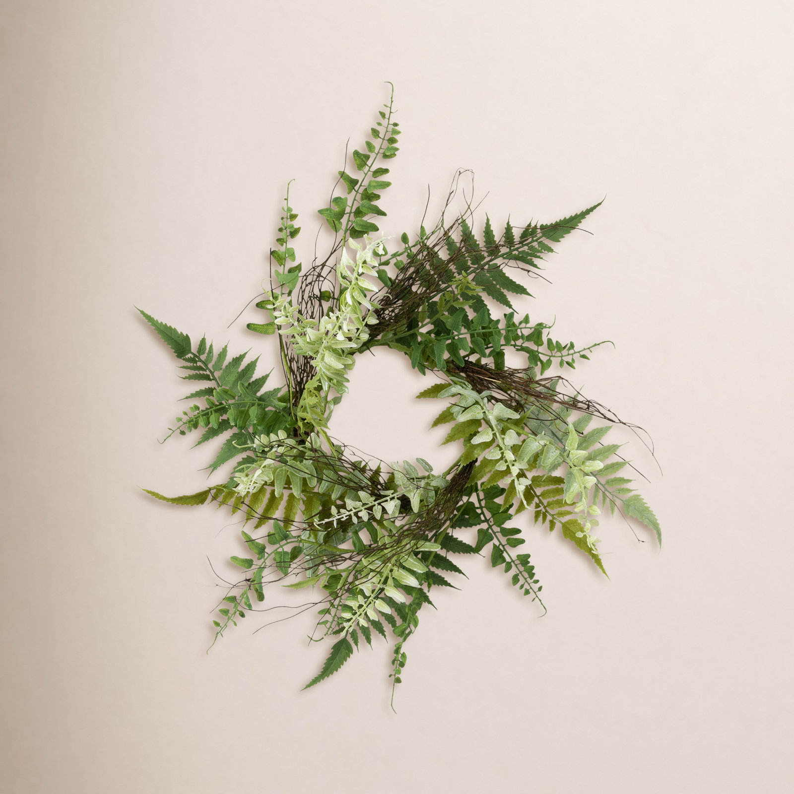 Artificial Fern and Twig Wreath, 16"