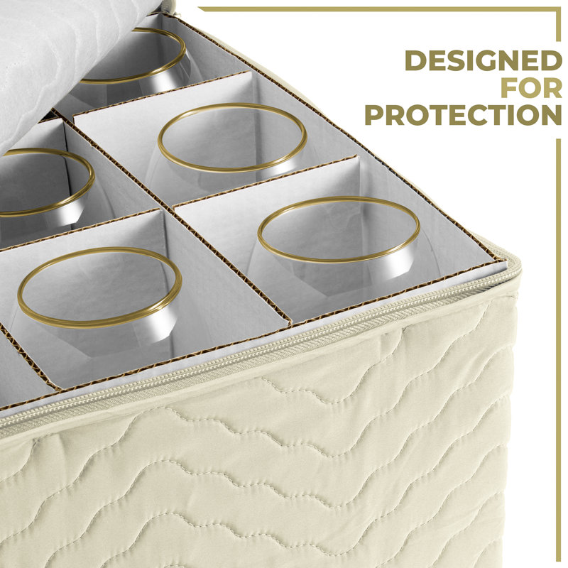 12 Glass Stemware Storage Quilted Case, Beige