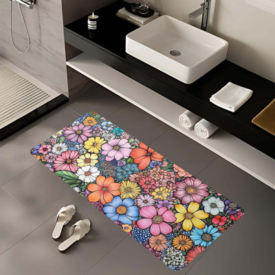 Floral Laundry Room Rug 18X47 Inch – Colorful Wildflower Garden Pattern Non Slip Runner Mat For Laundry Room, Kitchen, Entryway And Hallway Decor