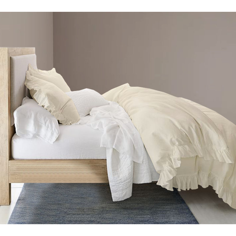 Ensemble de 3 taies décoratives en coton Delara , Housse de couette pour grand lit + 2 taies décora, Ivoire ivoire