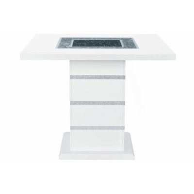 Bar Table With High Gloss Finish And Clear Glass Inlay