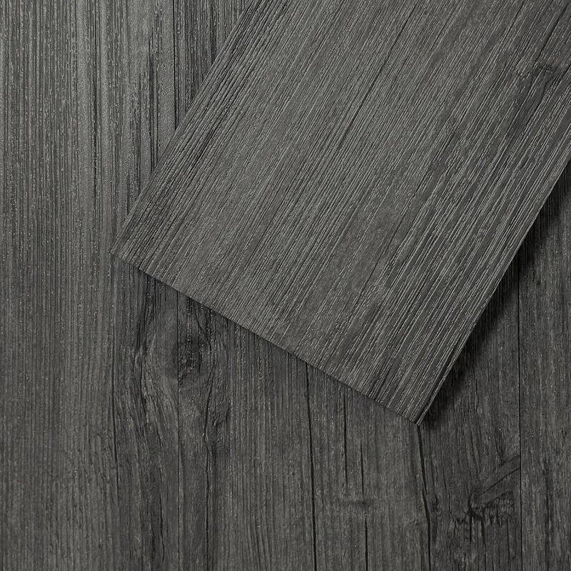 Planches de vinyle auto-adhésives gris foncé à grain de bois 6 po x 36 po