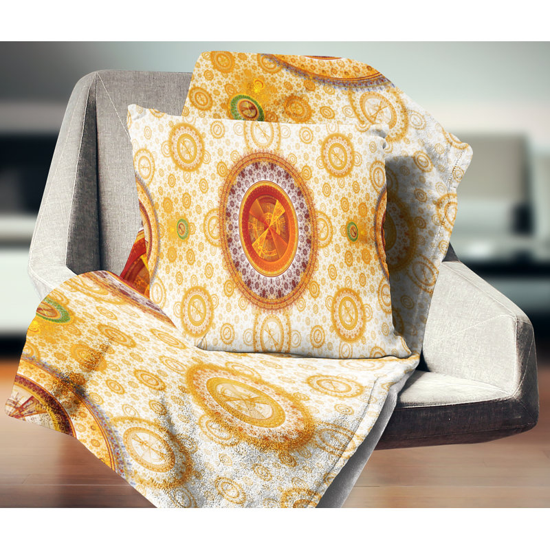 Art psychédélique relaxant - coussin abstrait imprimé, 18 po x 18 po, Jaune, Coussin décoratif