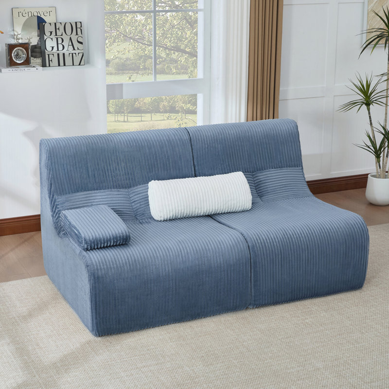 Canapé modulaire moderne pour causeuse, Velours côtelé bleu