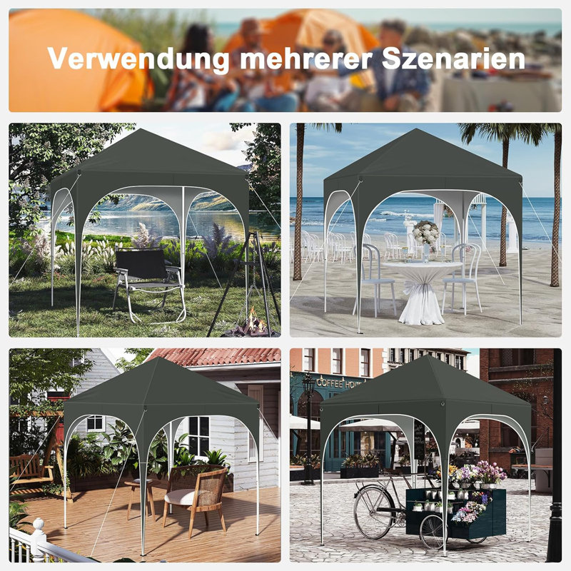 Gazebo, folding gazebo 2 x 2m, with 4 side walls, party tent water-repellent UV protection 50+, height-adjustable garden gazebo, with carrying bag, for outdoor garden camping