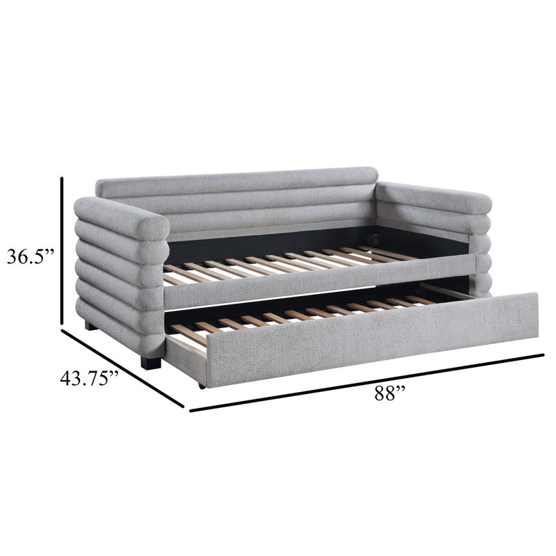 Lit de jour simple tapissier avec couchette Kells, Gris