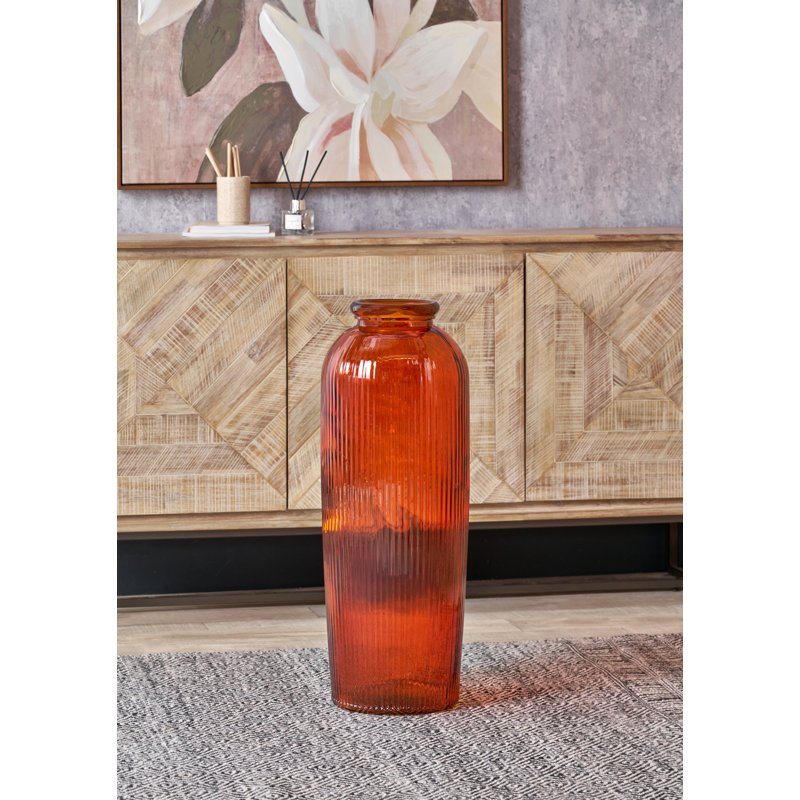 Recycled Glass Ribbed Vase Tall, Orange