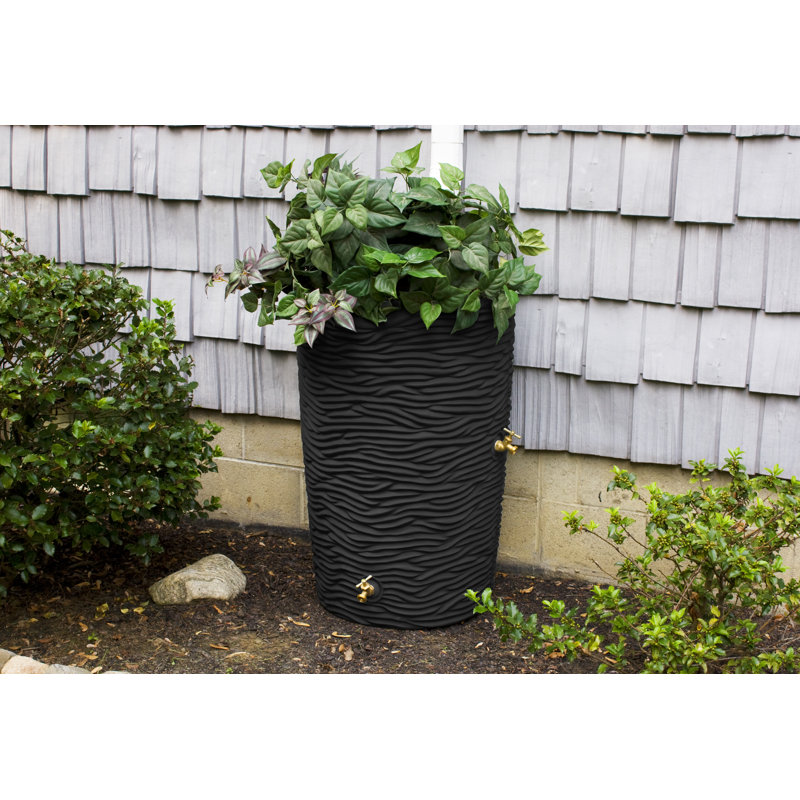 Impressions 50 Gal. Baril de pluie en plastique, Noir