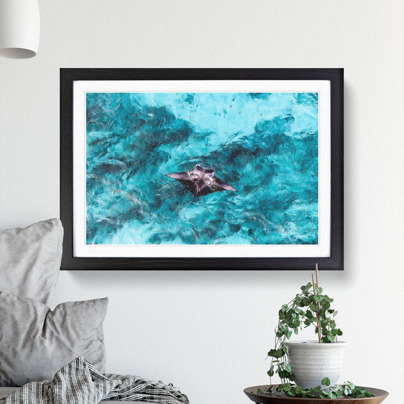 Manta Ray - Picture Frame Painting, Black Framed, 36cm H x 48cm W x 2cm D