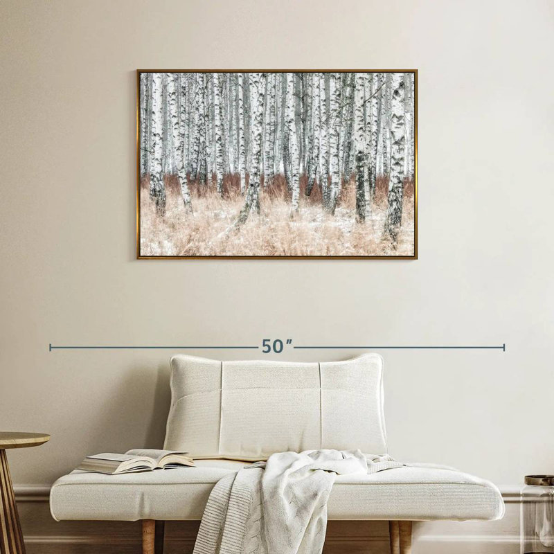 Hiver, forêt de bouleaux, Cadre flottant doré, 37 po x 25 po