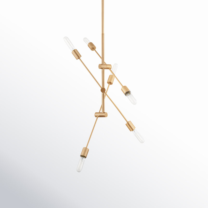 Lustre spoutnik 6 lumières Leto, Laiton satiné, H 41 po x l 35,25 po x P 35,25 po